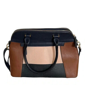 K studio structure brown tan and blue medium handbag with shoulder strap